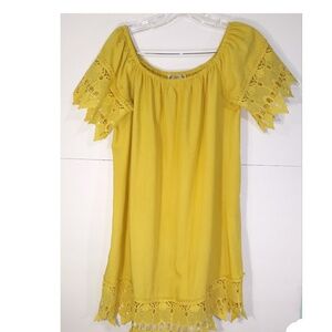 Iris Women Mustard Lace Tunic Sz M